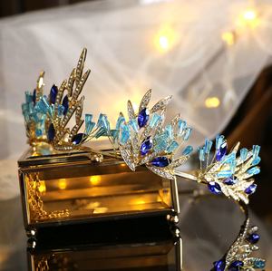 Magical Blue Leaf Rhinestone Crown