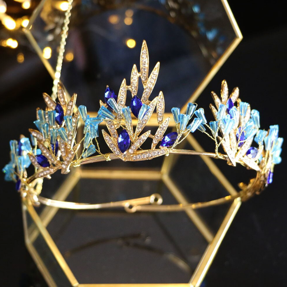 Magical Blue Leaf Rhinestone Crown – FairytaleCreators display picture 2