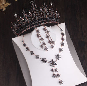 Flower & Snow Black Crystal Crown Set