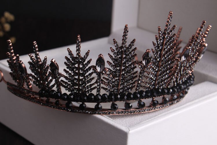 Midnight Blossom Tiara Crown in Gold with Black Gems