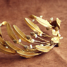 Load image into Gallery viewer, Golden Leaf Pine Cone Tiara